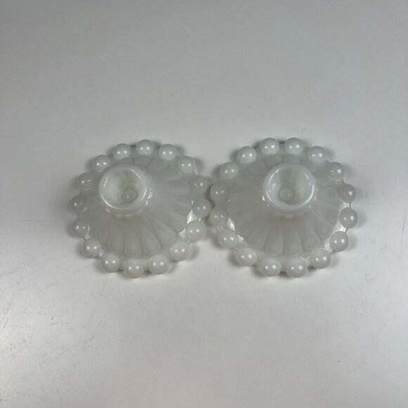 Vintage Anchor Hocking Berwick Boopie pair candlestick holder Milk Glass white - Picture 4 of 7